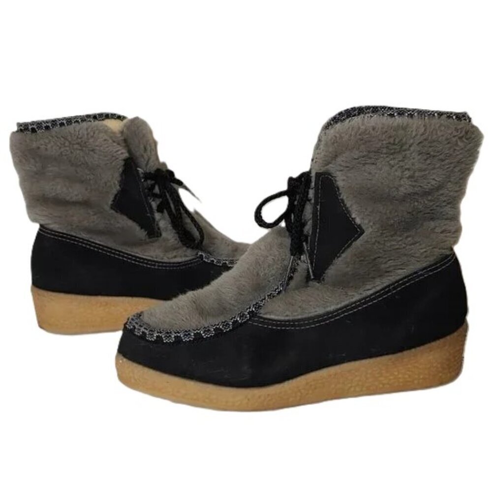 Vintage Snowland Boots Sherpa Fleece Platform Lace‎ Up Boho Scandinavian Size 7
